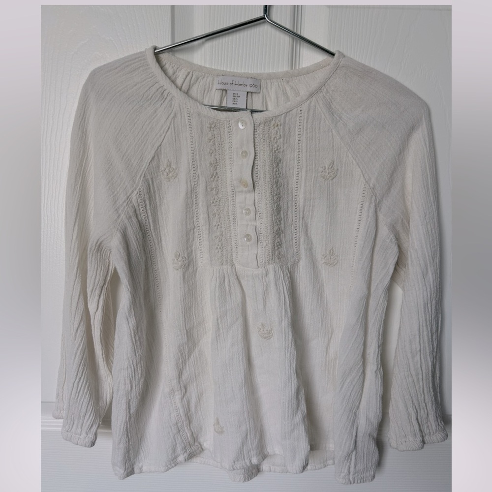 House of Harlow 1960 Embroidered Peasant Boho Blouse Size Small